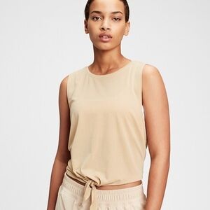 Gap Fit Jacquard Pin Dot Tie-Front Muscle Tank Top New Sand